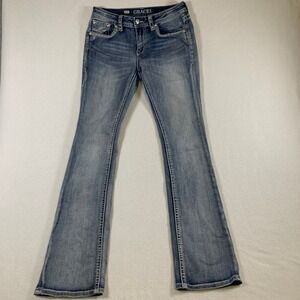 Grace in LA Women's Phoenix Embellished Embroidered Bootcut Jeans Blue Size 26